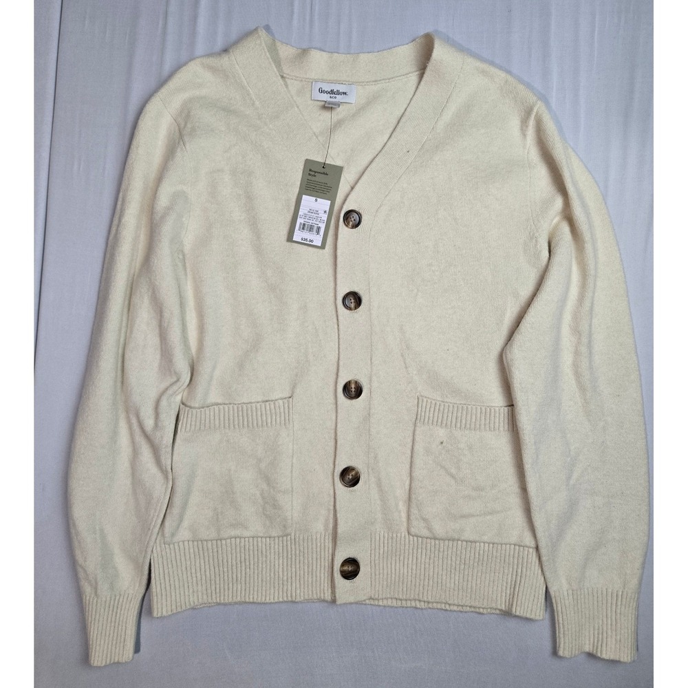 Goodfellow & Co Mens Cream Button Front V-Neck Cardigan Sweater Large NWT